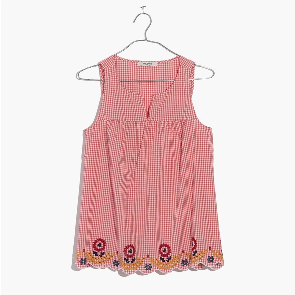 Madewell Red Gingham Embroidered Tank
